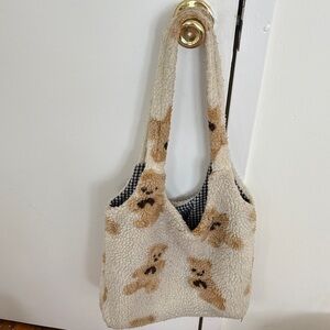 Teddy Bear Patterned Sherpa Tote Bag